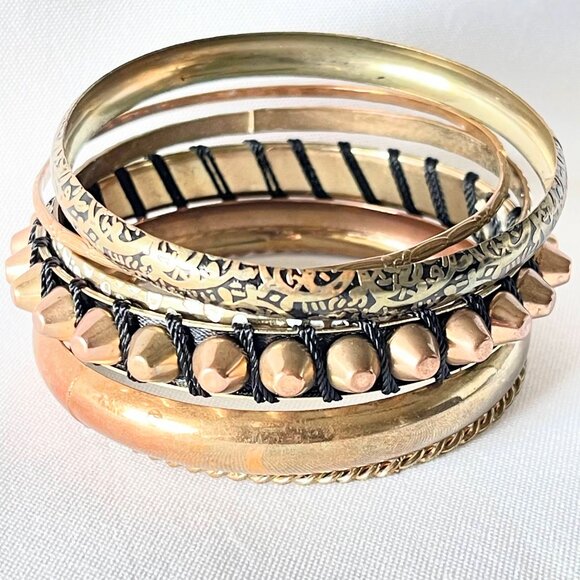 Set of 6 Gold-Tone Bangles - Picture 7 of 8